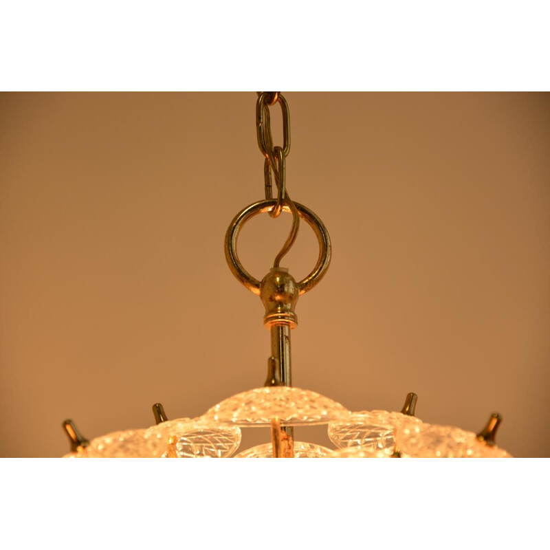 Vintage crystal and brass chandelier by Emil Stejnar for Val Saint Lambert, Belgium