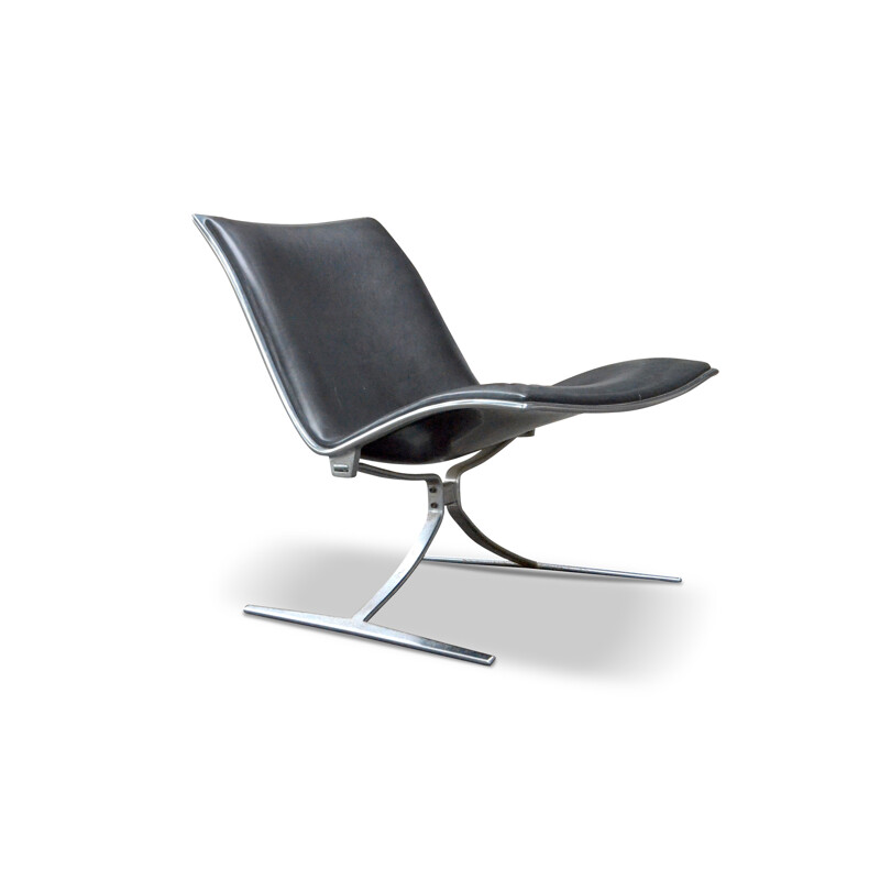 Vintage black leather "Skater" armchair by Jorgen Kastholm for KILL, 1968