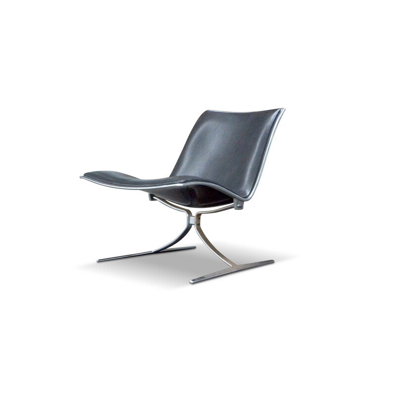 Vintage black leather "Skater" armchair by Jorgen Kastholm for KILL, 1968