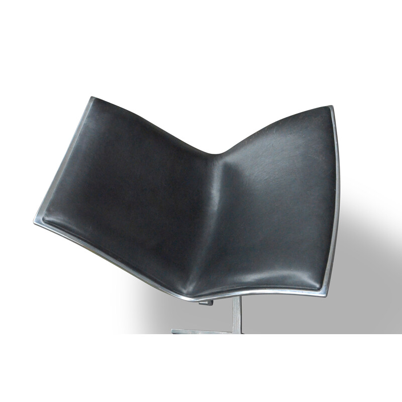 Vintage black leather "Skater" armchair by Jorgen Kastholm for KILL, 1968