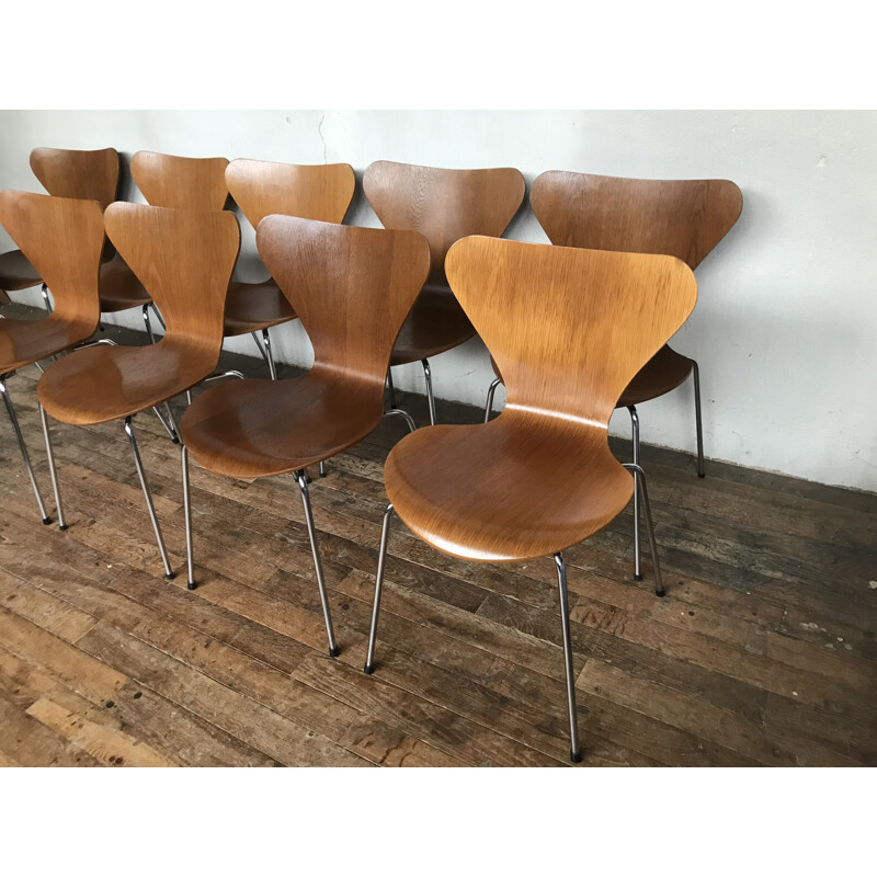 Set of 10 vintage Butterfly 3107 teak chairs by Arne Jacobsen for Fritz Hansen, 1970-1980