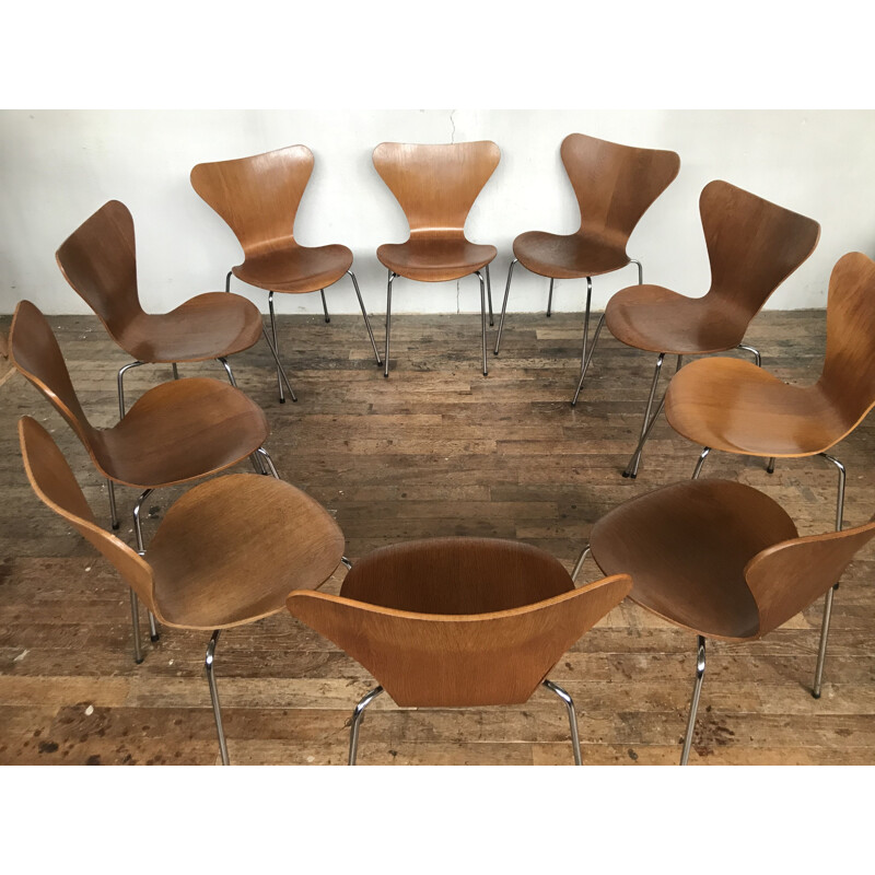 Set of 10 vintage Butterfly 3107 teak chairs by Arne Jacobsen for Fritz Hansen, 1970-1980