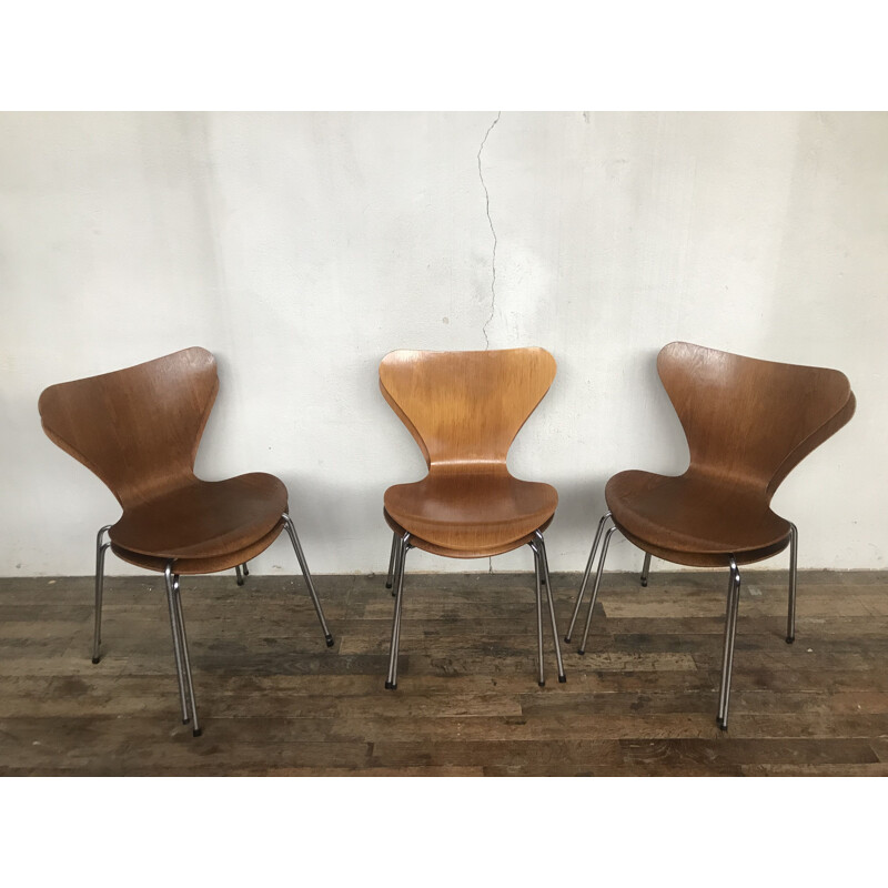 Set of 10 vintage Butterfly 3107 teak chairs by Arne Jacobsen for Fritz Hansen, 1970-1980