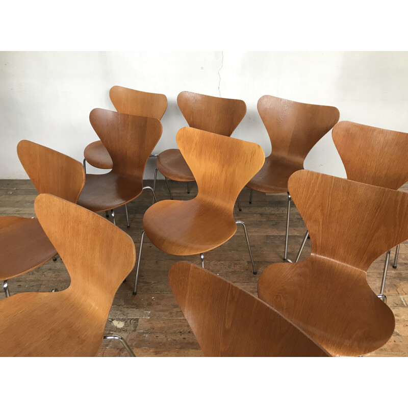 Set of 10 vintage Butterfly 3107 teak chairs by Arne Jacobsen for Fritz Hansen, 1970-1980