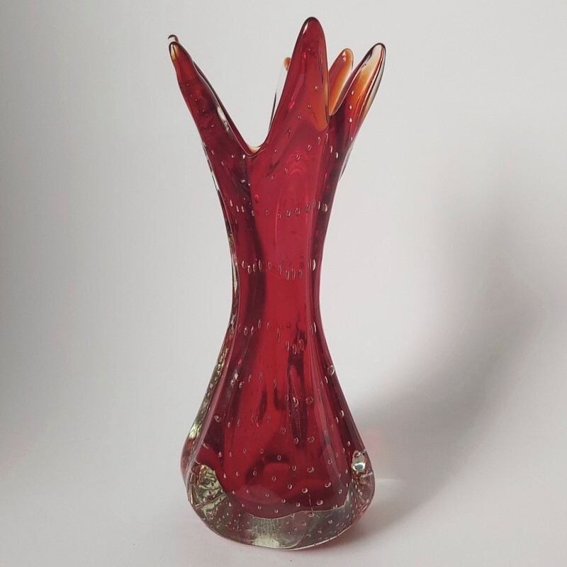 Grand vase vintage en verre de Murano Bullicante d'Archimede Seguso Italie 1970
