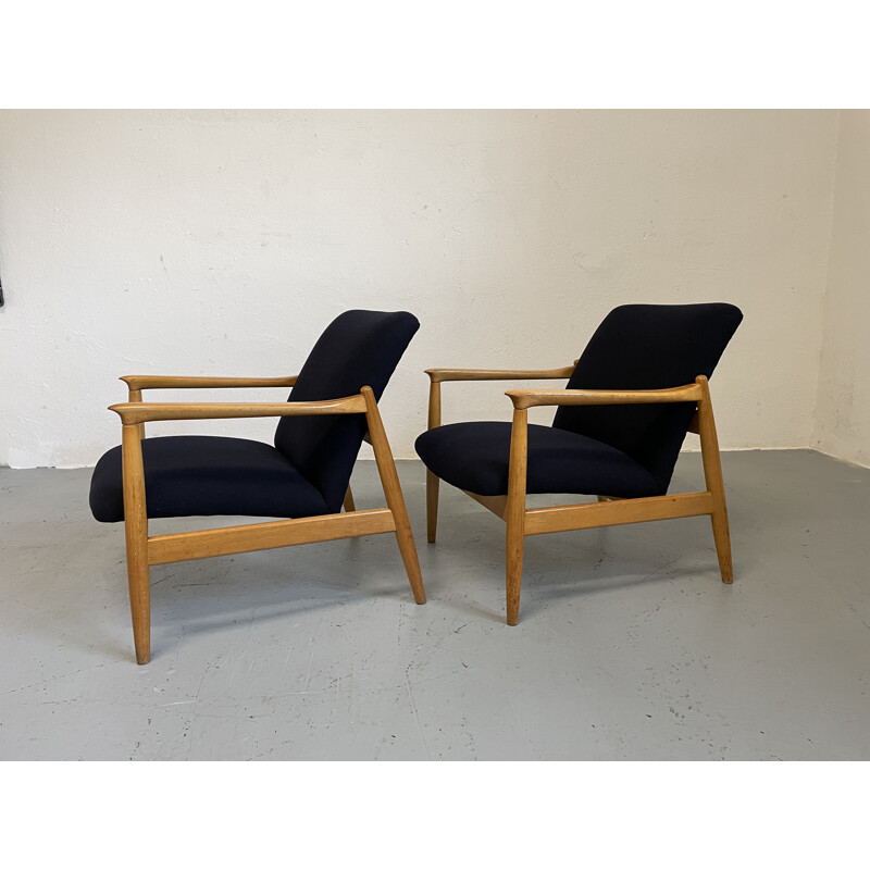 Pair of vintage wool fabric and wood armchairs by Edmund Homa for GFM