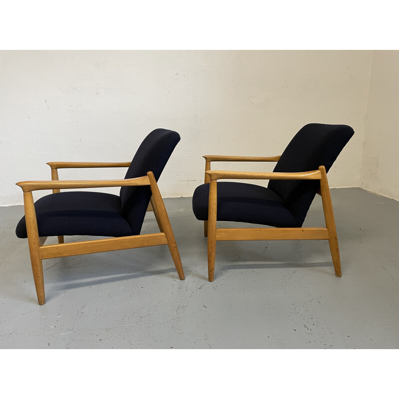 Pair of vintage wool fabric and wood armchairs by Edmund Homa for GFM