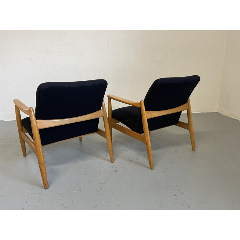 Pair of vintage wool fabric and wood armchairs by Edmund Homa for GFM