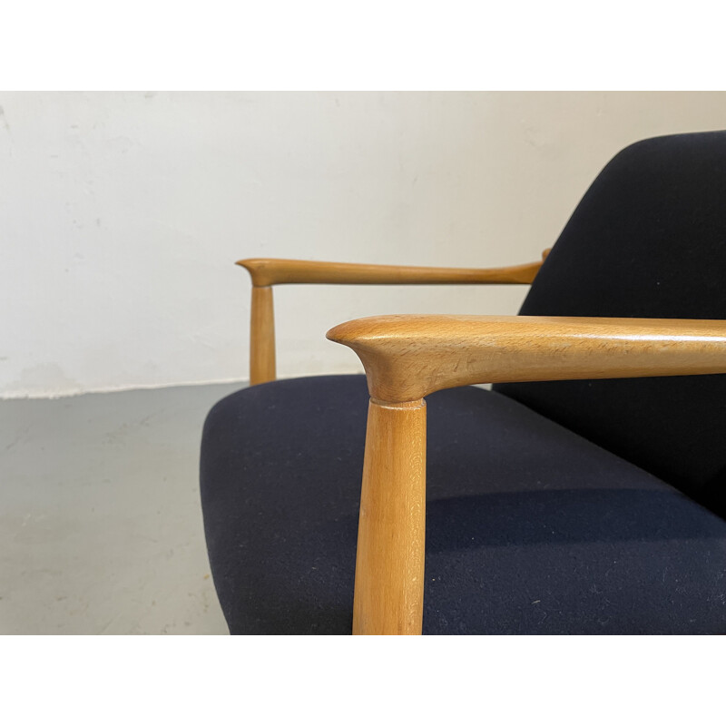 Pair of vintage wool fabric and wood armchairs by Edmund Homa for GFM