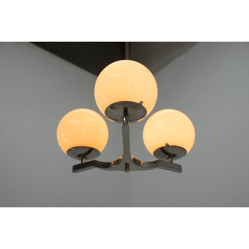 Vintage nickel-plated three flamming functionalist chandelier, 1930s