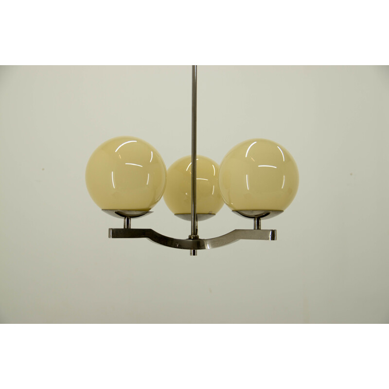 Vintage nickel-plated three flamming functionalist chandelier, 1930s