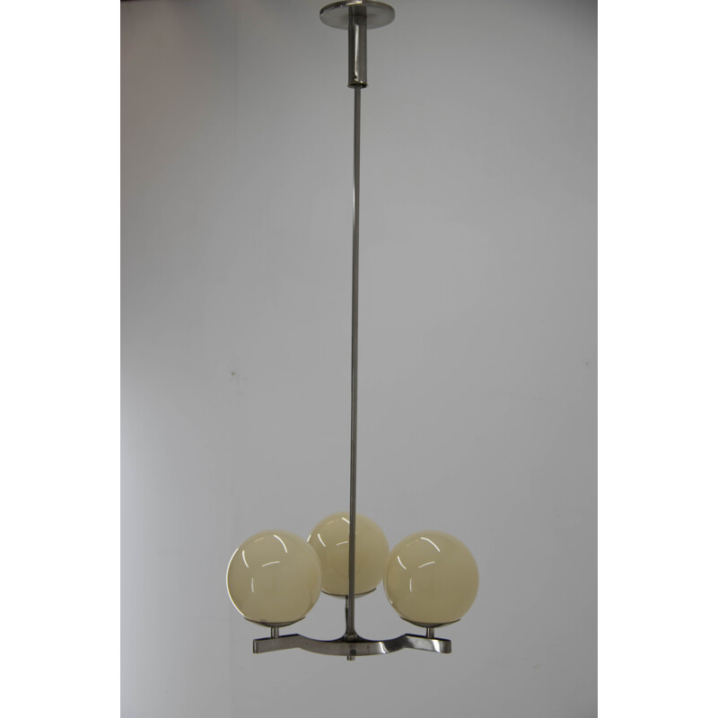Vintage nickel-plated three flamming functionalist chandelier, 1930s