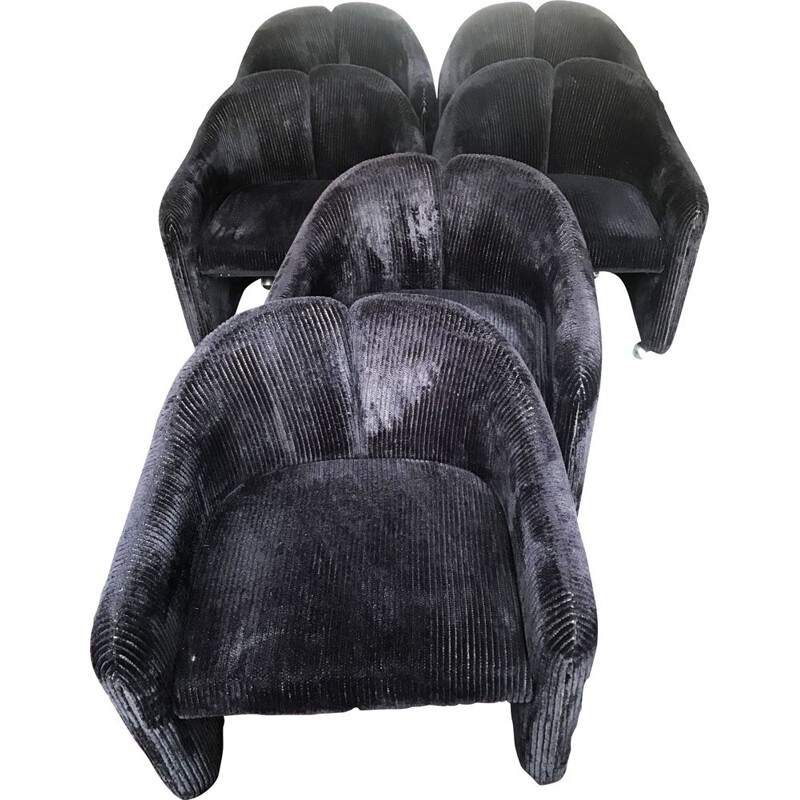 Set of 6 vintage PS142 black corduroy armchairs by Eugenio Gerli for Tecno, 1960s
