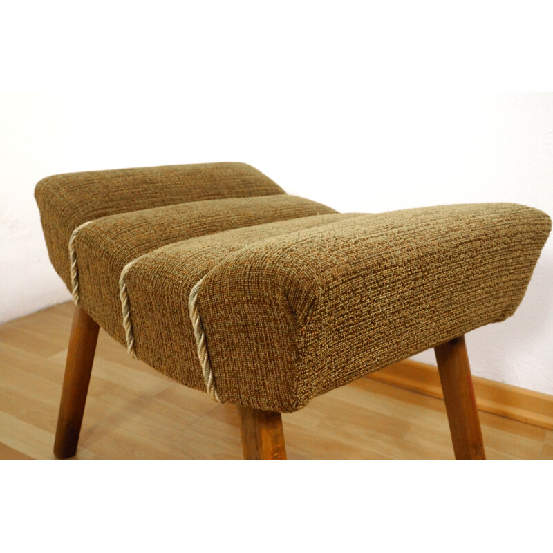 Mid-century stool in wood and brown fabric - 1950s