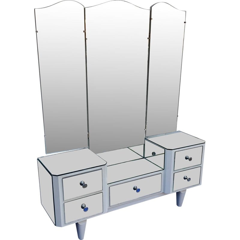 5-drawer vintage dresser white fully mirrored