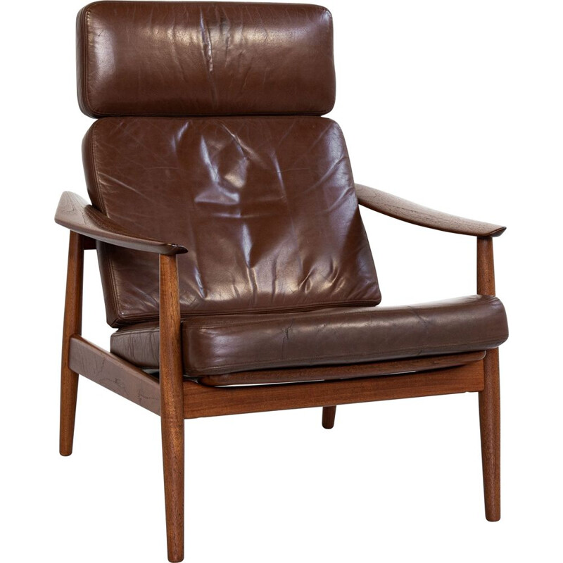 Mid century lounge chair in teak and leather by Arne Vodder for France & Søn, Denmark 1960s