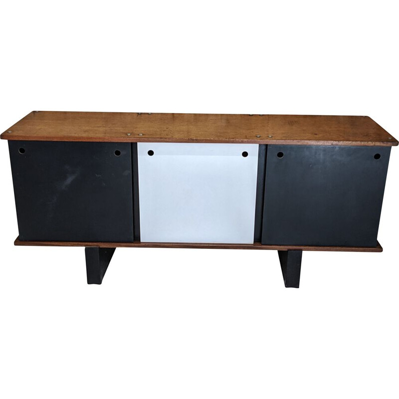 Vintage black and white mahogany Bloc sideboard by Charlotte Perriand, 1950