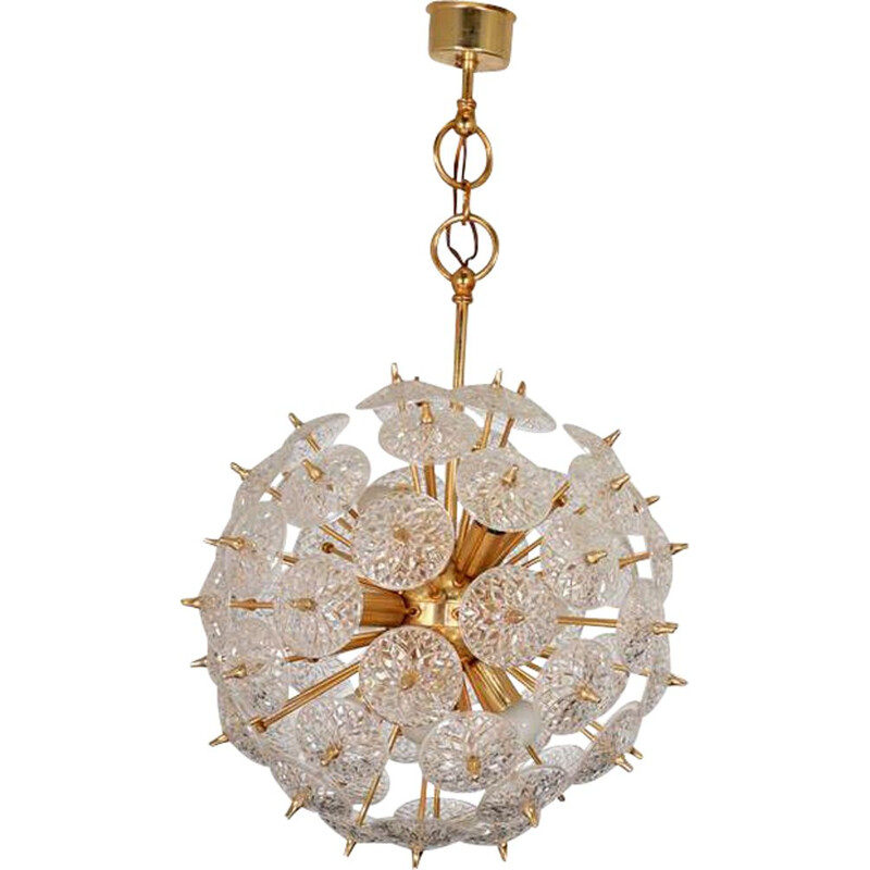 Vintage crystal and brass chandelier by Emil Stejnar for Val Saint Lambert, Belgium
