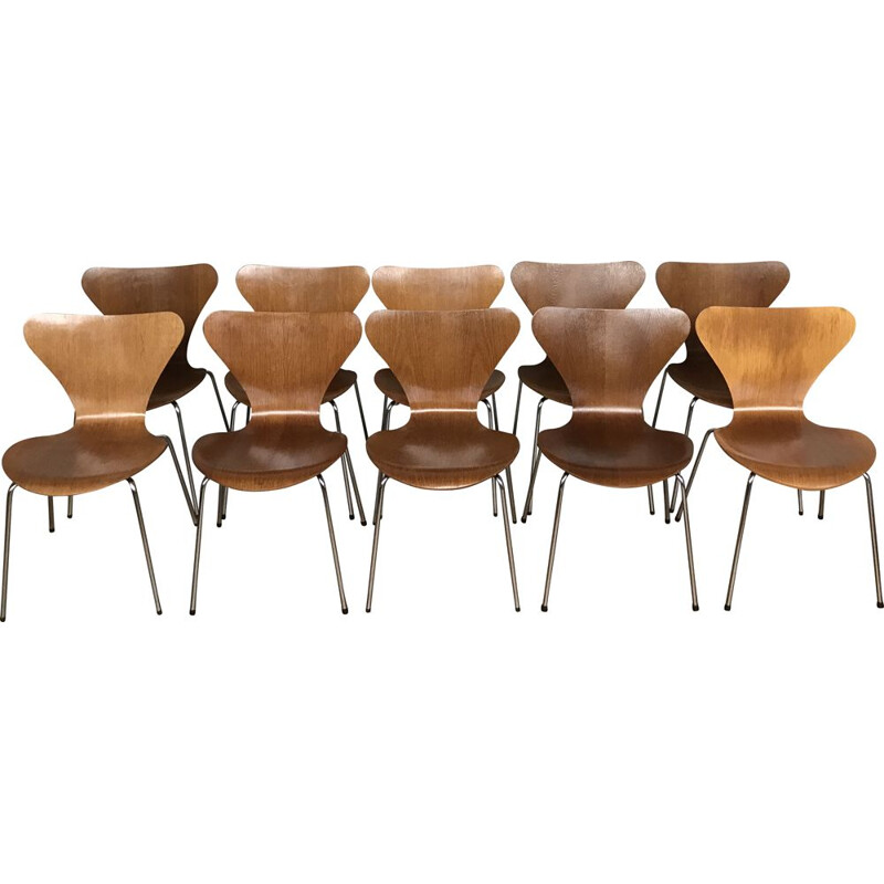 Set of 10 vintage Butterfly 3107 teak chairs by Arne Jacobsen for Fritz Hansen, 1970-1980