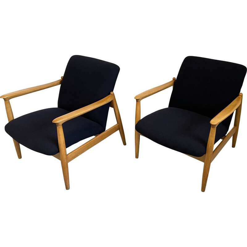 Pair of vintage wool fabric and wood armchairs by Edmund Homa for GFM