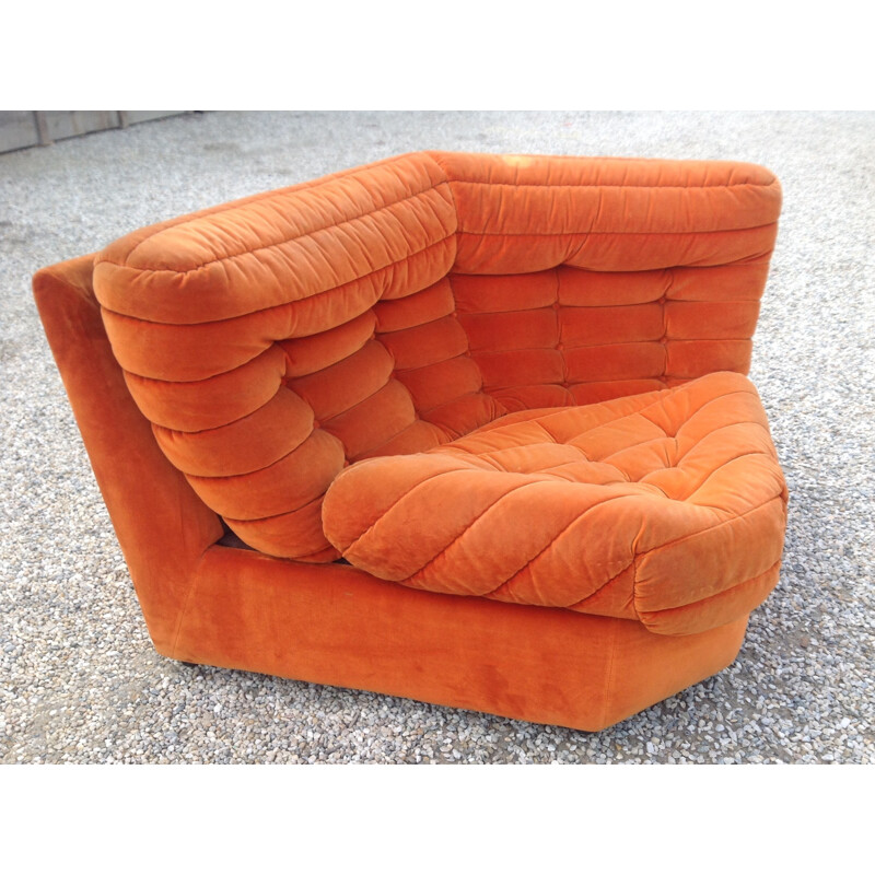 Bench in orange velvet - 1970s