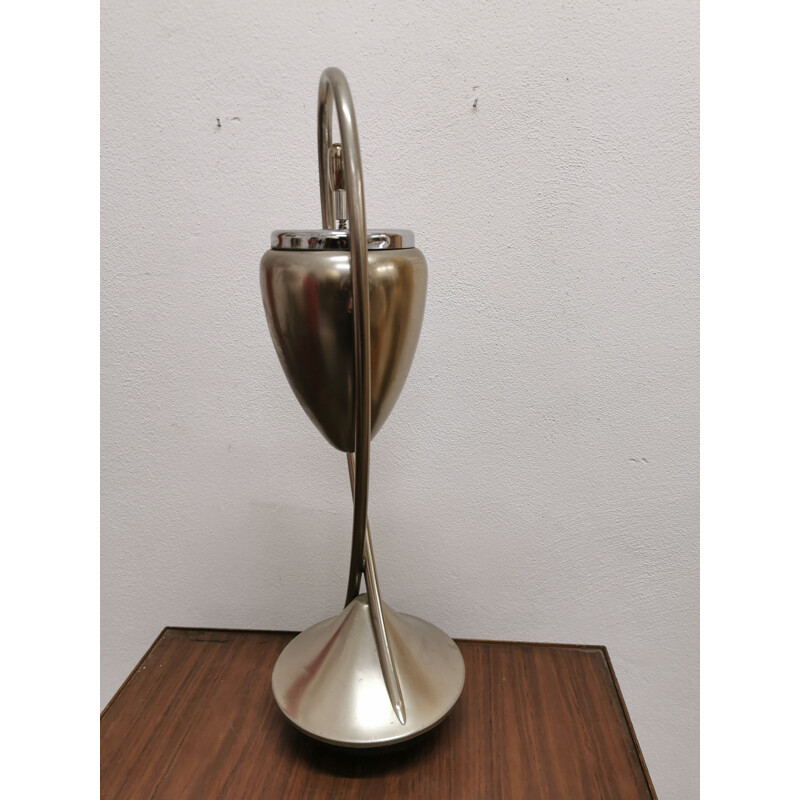 Vintage polished metal floor ashtray with non-tilting cast iron base, 1970