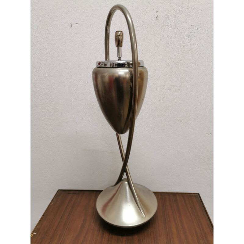 Vintage polished metal floor ashtray with non-tilting cast iron base, 1970