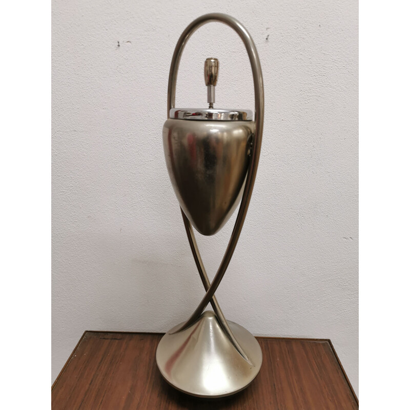 Vintage polished metal floor ashtray with non-tilting cast iron base, 1970