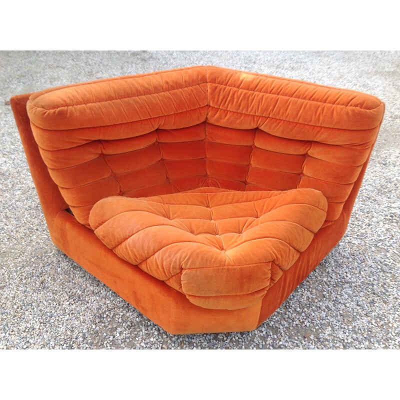 Bench in orange velvet - 1970s