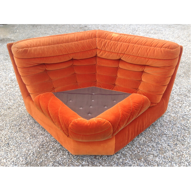 Bench in orange velvet - 1970s