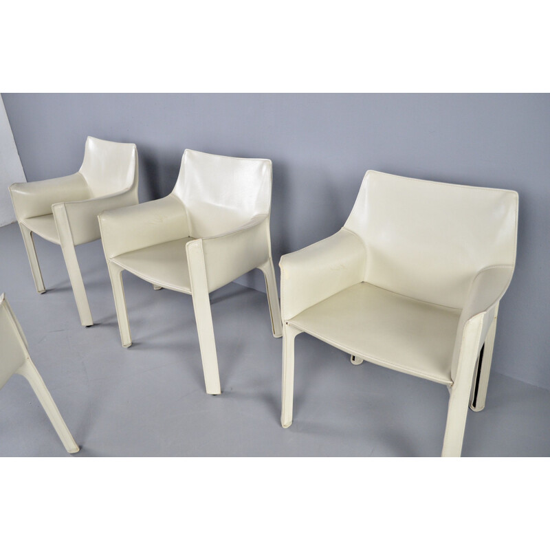 Ensemble de 4 chaises vintage en cuir ivoire Cab 413 par Mario Bellini pour Cassina, 1977