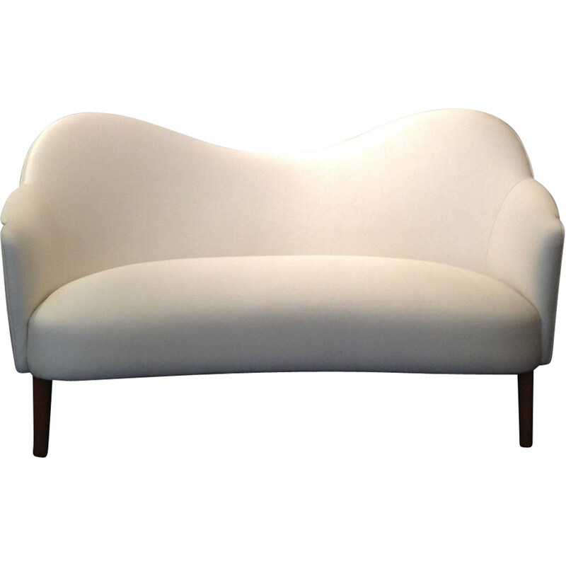 Vintage 2-Sitzer-Sofa aus weißem Samt und Birke, 1950