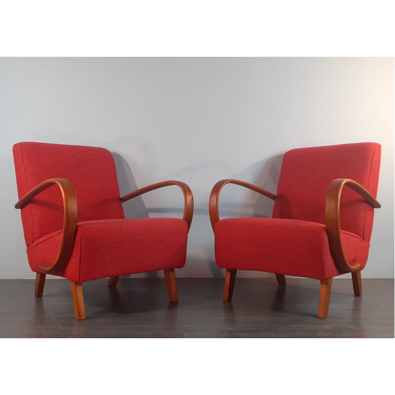 Pair of vintage Czech art-deco armchairs by Jindrich Halabala, 1940