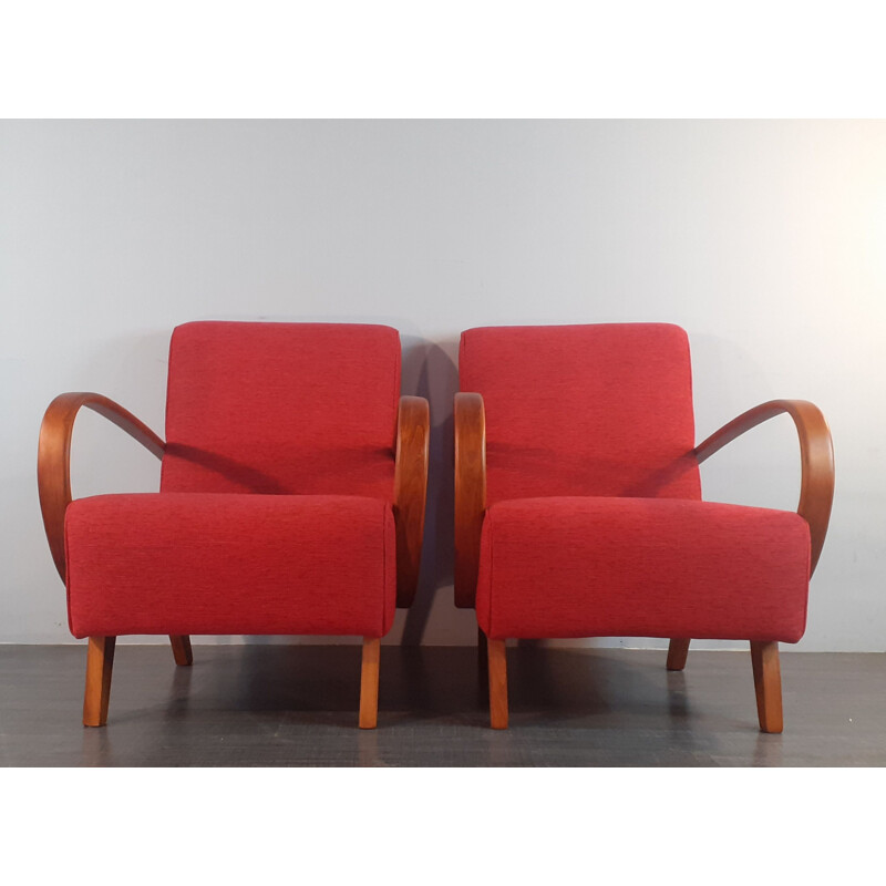 Pair of vintage Czech art-deco armchairs by Jindrich Halabala, 1940