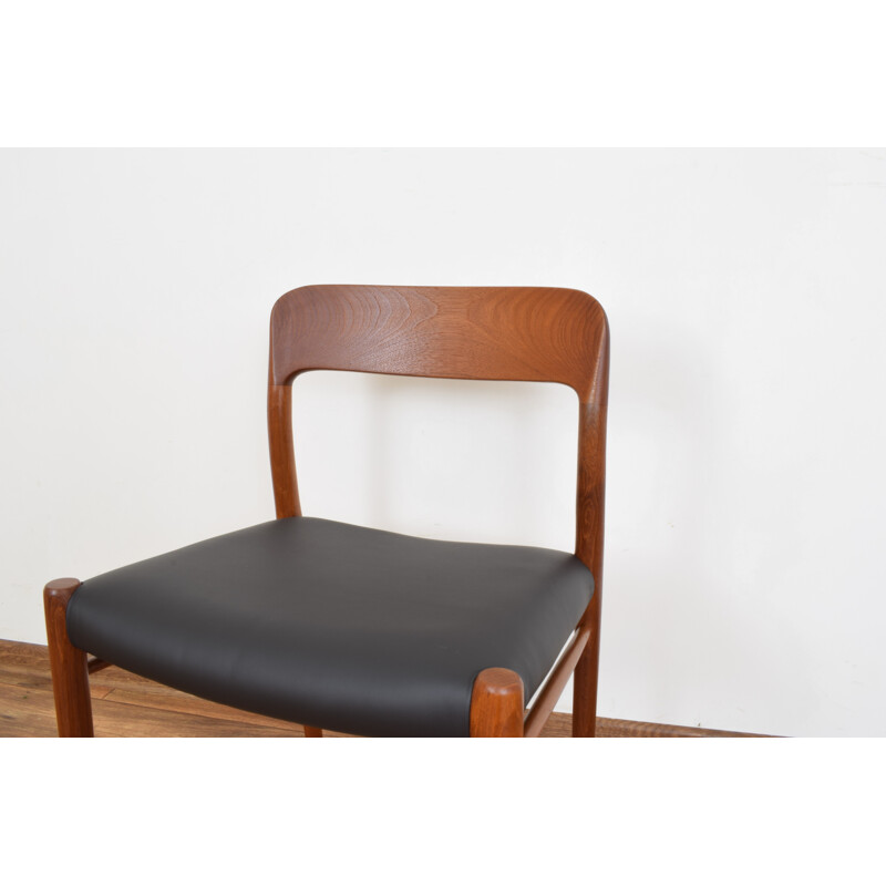 Set of 4 mid-century Danish teak & leather dining chairs by N. O. Møller for J.L. Møller, 1960s