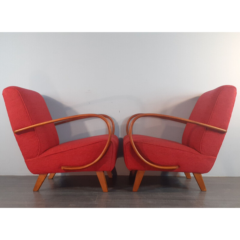 Pair of vintage Czech art-deco armchairs by Jindrich Halabala, 1940