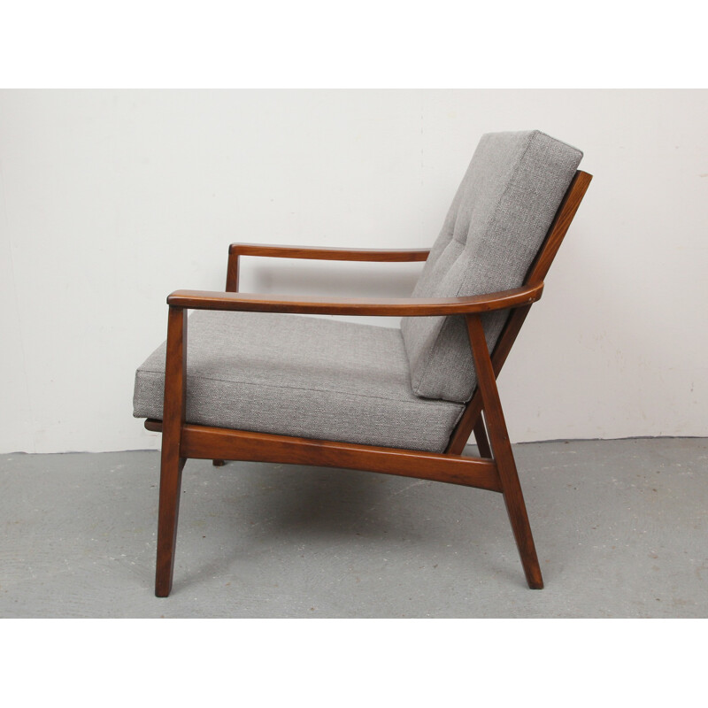 Armchair in wood and grey fabric - 1960s