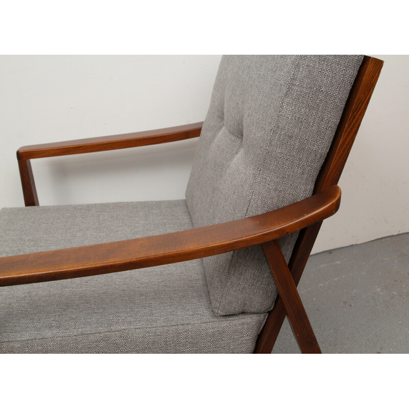 Armchair in wood and grey fabric - 1960s