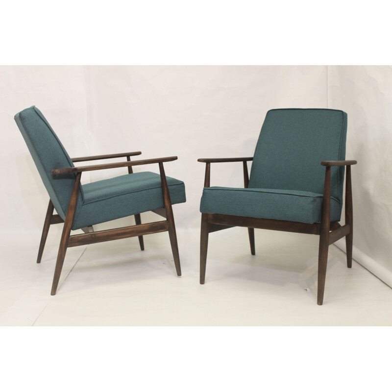 Pair of vintage armchairs in green anti-stain fabric by Henryk lis, 1970