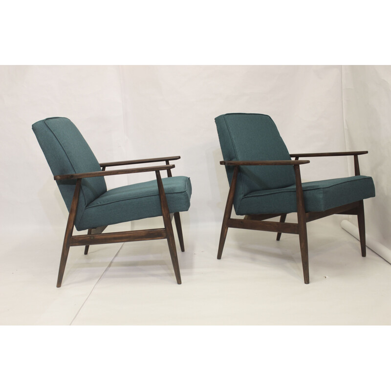 Pair of vintage armchairs in green anti-stain fabric by Henryk lis, 1970