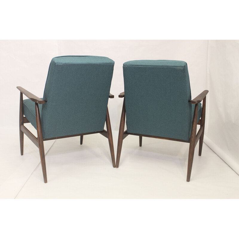 Pair of vintage armchairs in green anti-stain fabric by Henryk lis, 1970