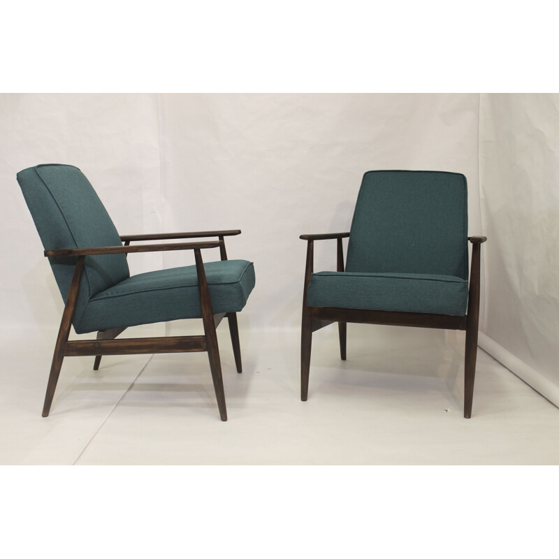 Pair of vintage armchairs in green anti-stain fabric by Henryk lis, 1970