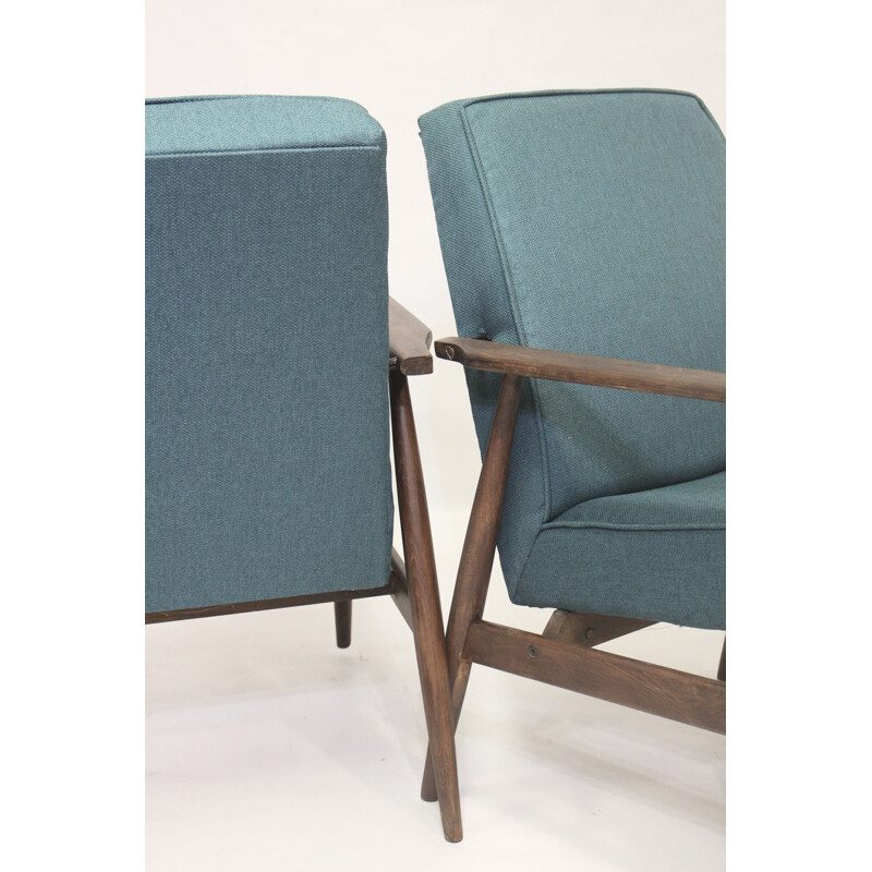 Pair of vintage armchairs in green anti-stain fabric by Henryk lis, 1970