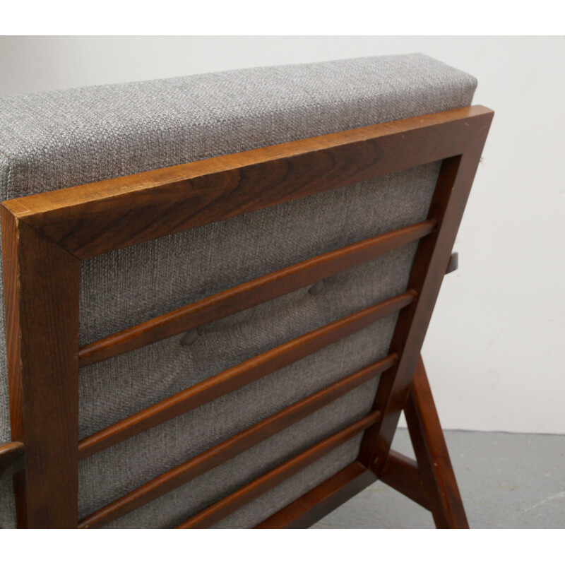 Armchair in wood and grey fabric - 1960s