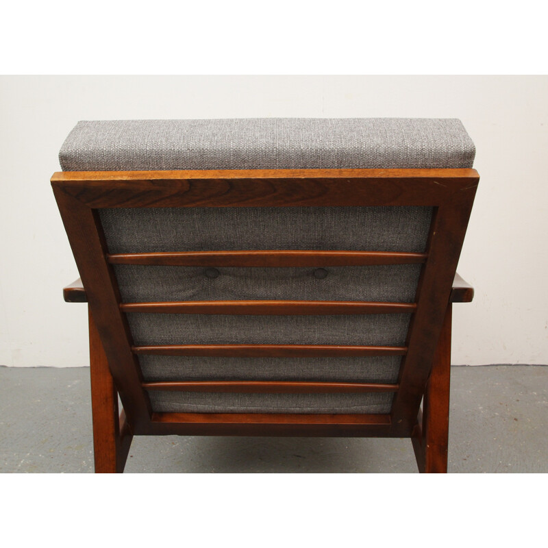 Armchair in wood and grey fabric - 1960s