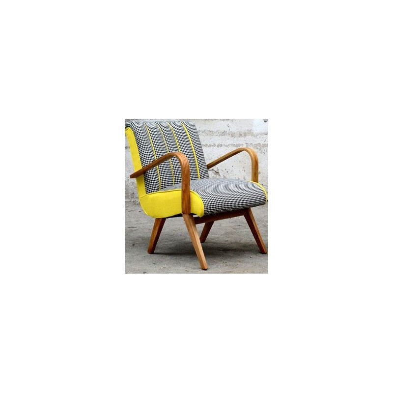 Armchair in yellow and Houndstooth fabric - 1960s