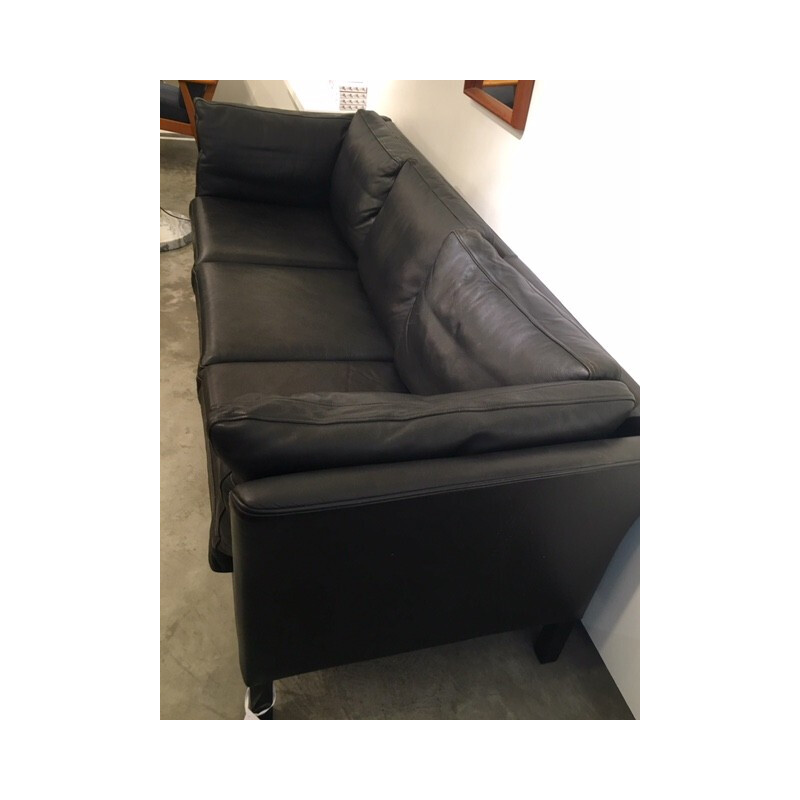 Danish 3-seater sofa in black leather - 1960s