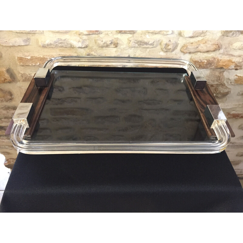 Vintage Art Deco tray in ebony, glass and acrylic