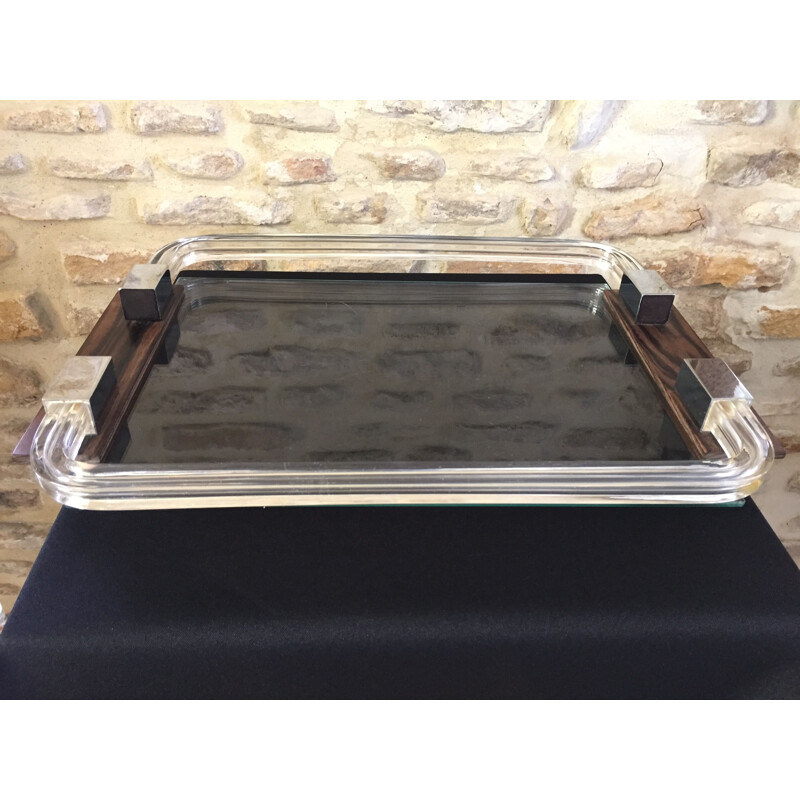 Vintage Art Deco tray in ebony, glass and acrylic