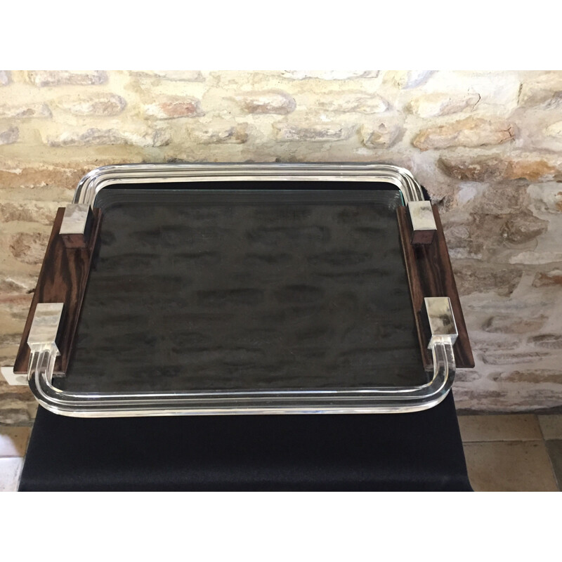 Vintage Art Deco tray in ebony, glass and acrylic